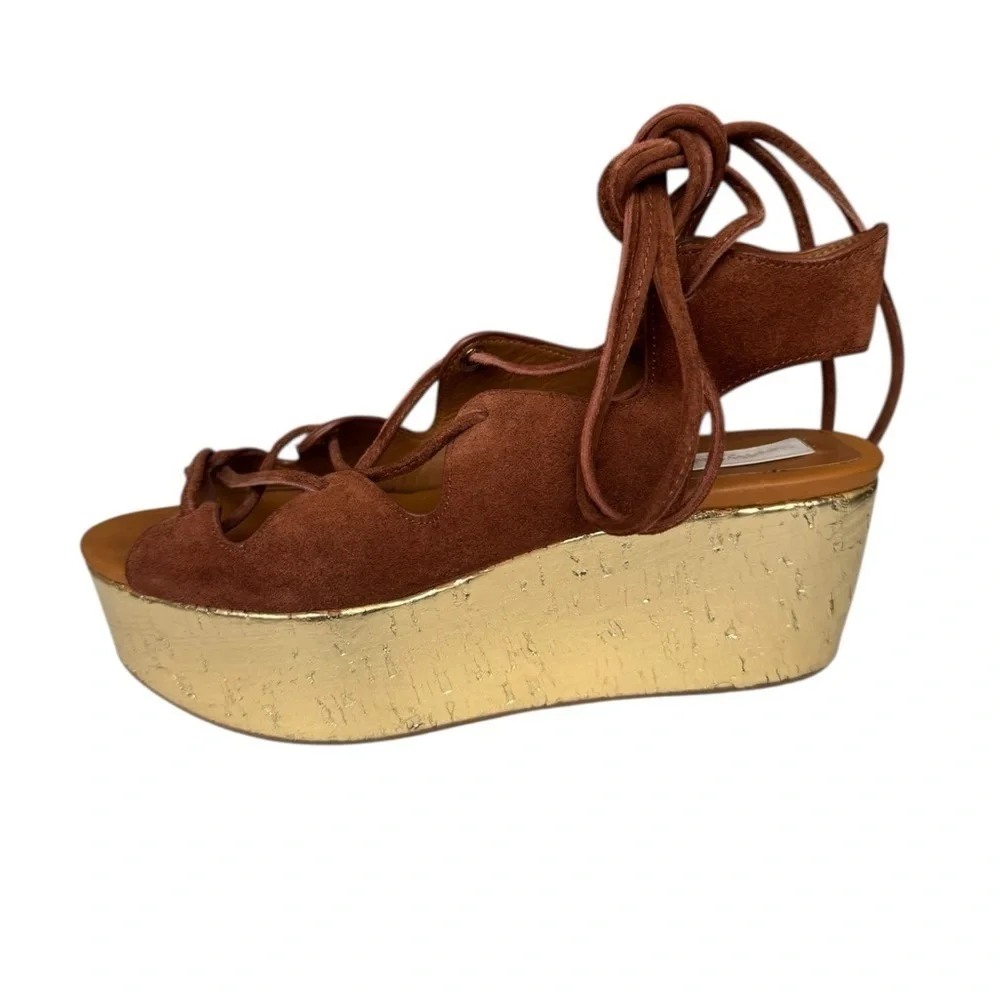 See By Chloe Liana Lace Up Platform Sandals Honey Gum Brown & Gold  Size: 38